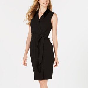 Calvin Klein Wrap Dress Velvet Shawl Collar Size 6 Black